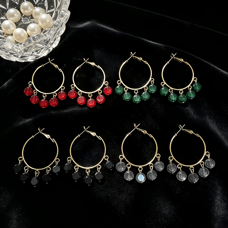 Vintage Fashion Tassel Sparkly Round Hoop Earrings